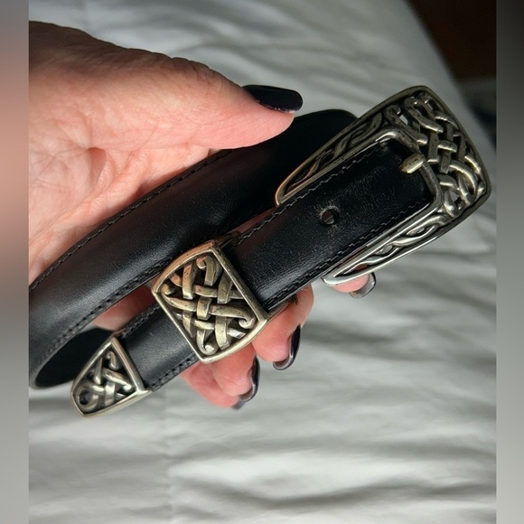 Vintage Brighton Black Belt with Silver Buckle‎ Detail Size L Made in USA - Picture 1 of 6